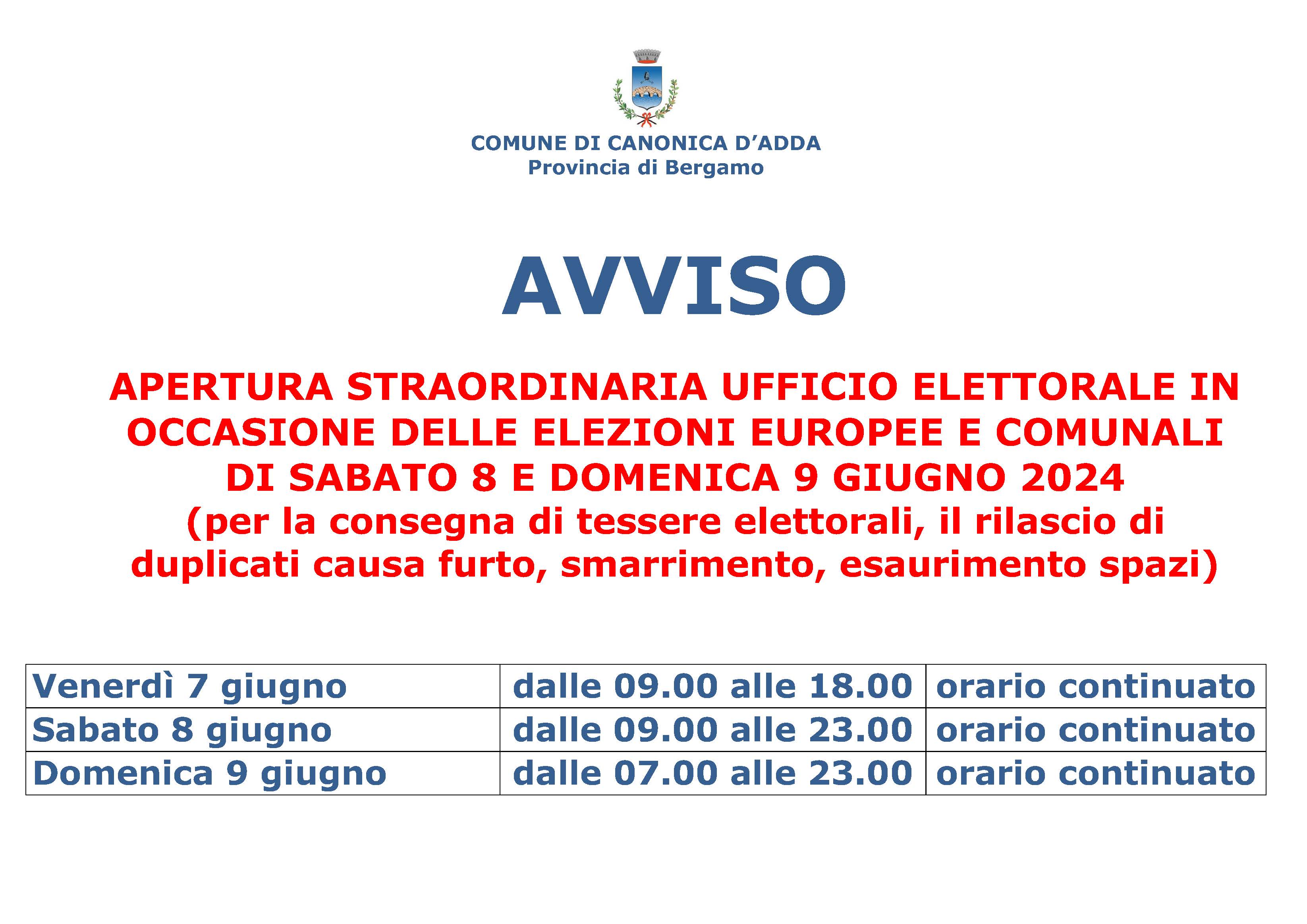 Immagine APERTURA STRAORDINARIA UFFICIO ELETTORALE