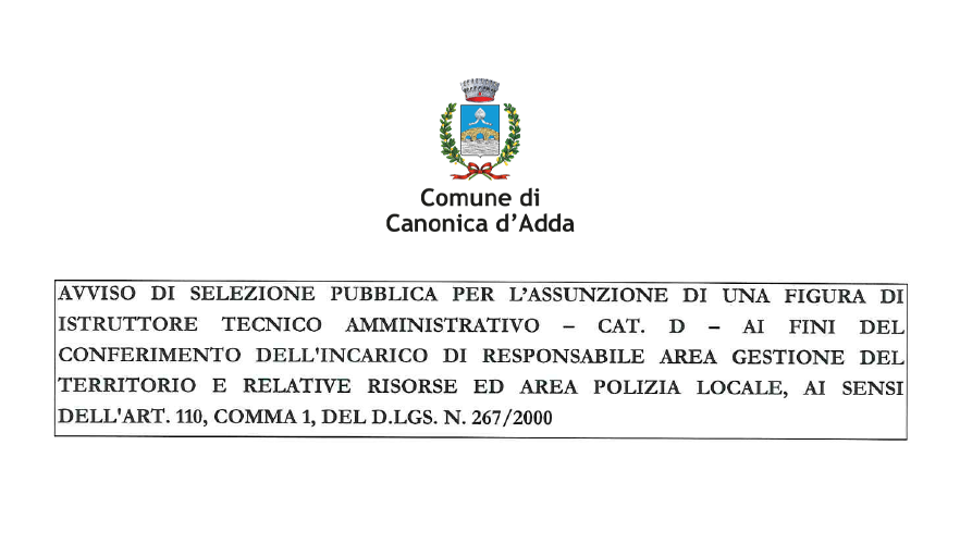 Immagine Avviso di selezione pubblica per l'assunzione di una figura di istruttore tecnico amministrativo - Cat. D