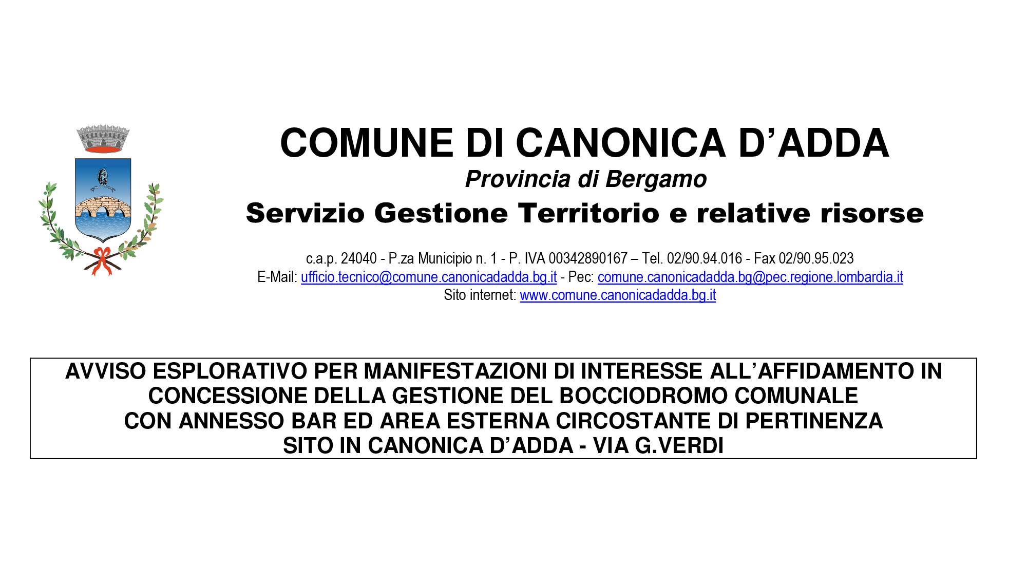 Immagine Bando per gestione BOCCIODROMO