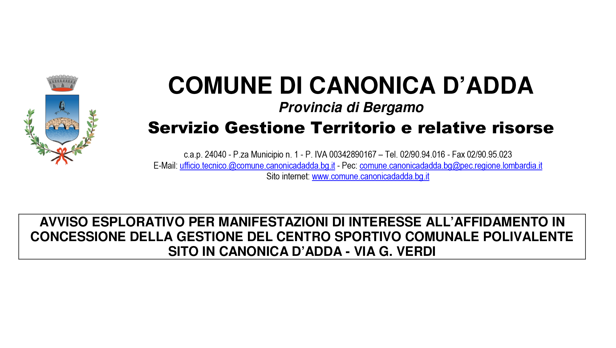 Immagine Bando per gestione CENTRO SPORTIVO COMUNALE