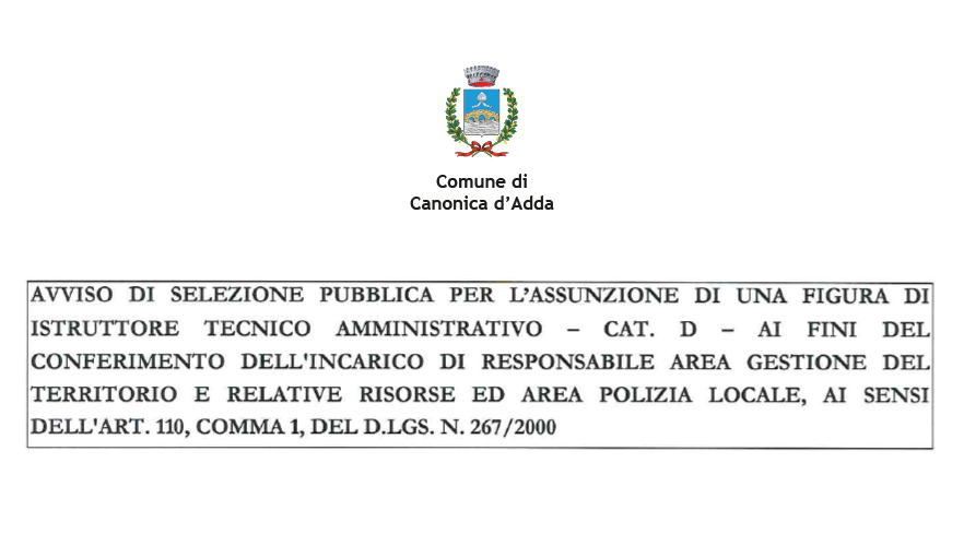 Immagine Avviso di selezione pubblica per l'assunzione di una figura di istruttore tecnico amministrativo - Cat. D