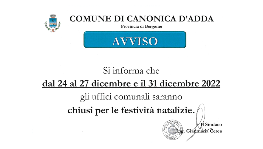 Immagine CHIUSURA UFFICI COMUNALI