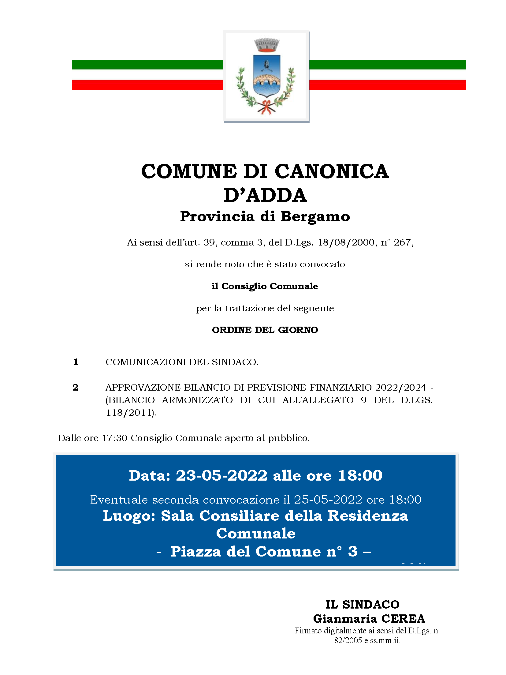 Immagine Consiglio Comunale del 23 Maggio 2022