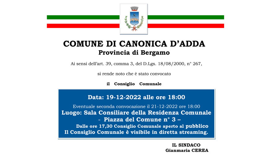 Immagine Consiglio Comunale del 19 Dicembre 2022