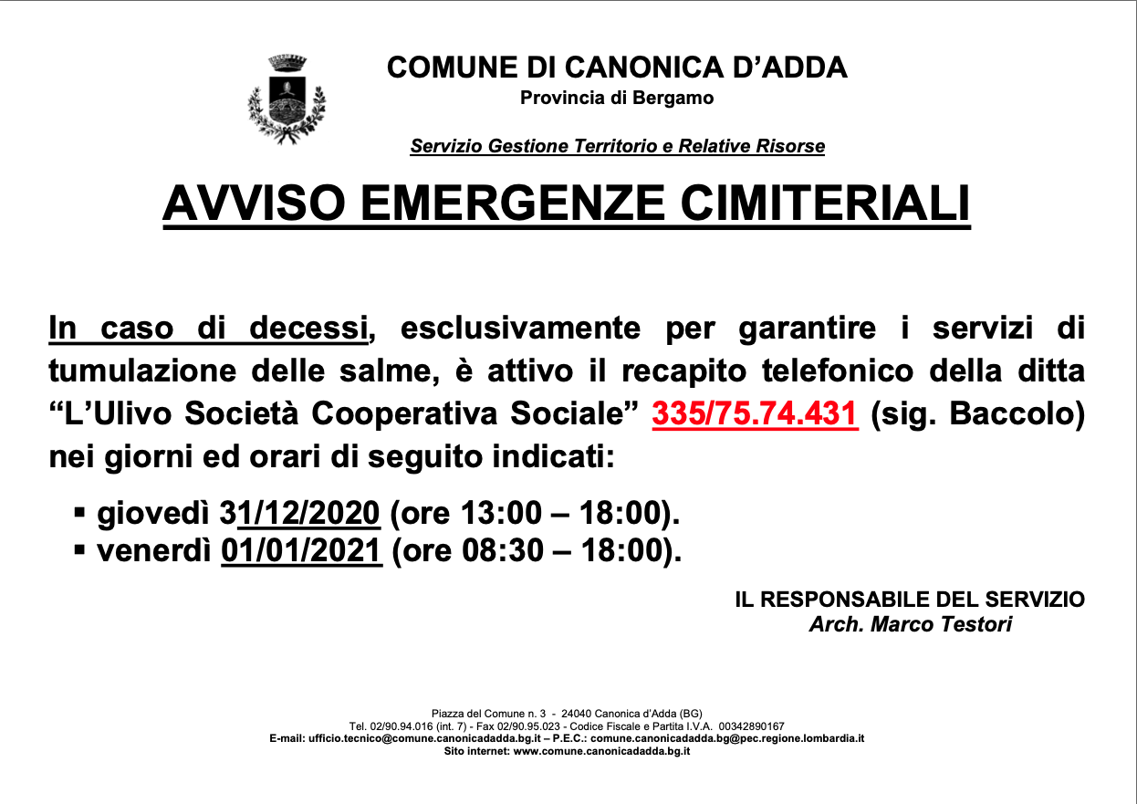 Immagine AVVISO EMERGENZE CIMITERIALI