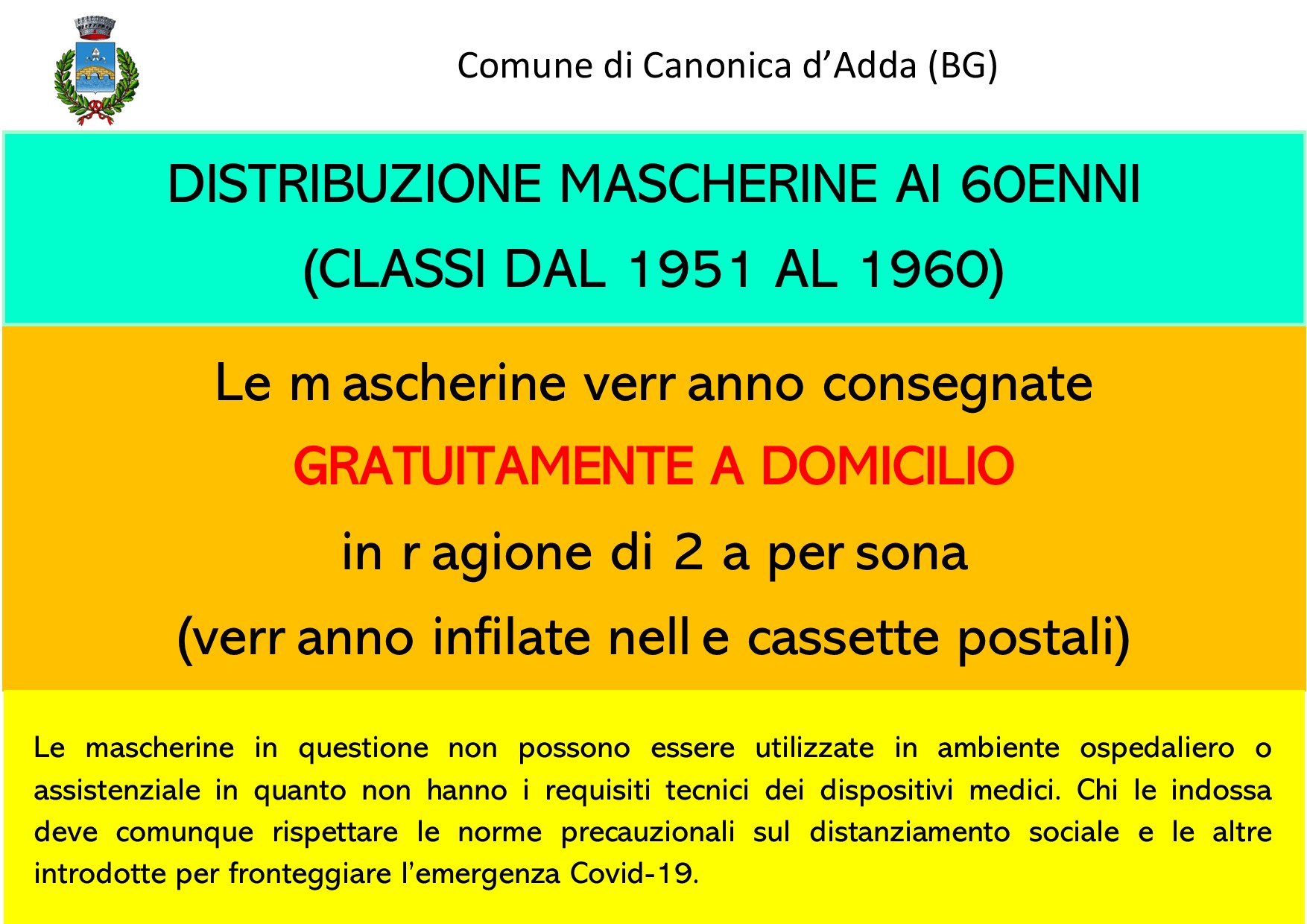 Immagine CONSEGNA MASCHERINE A DOMICILIO AI 60ENNI